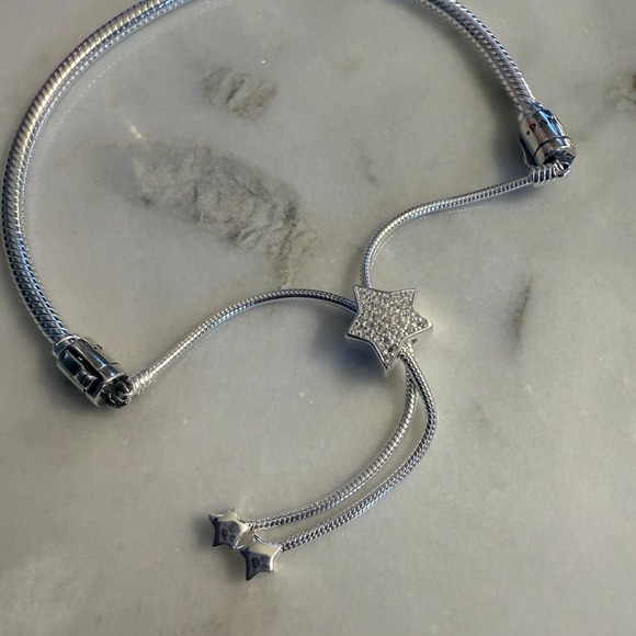 Authentic Pandora Sterling Silver Slider Bracelet Pavé Star Adjustable - Picture 4 of 5